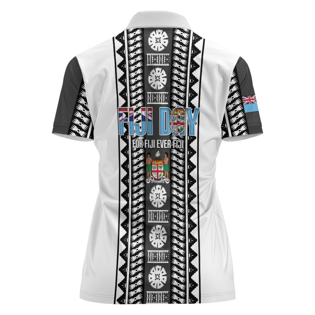 Fiji Day 1970 Women Polo Shirt For Fiji Ever Fiji Tapa Pattern White LT14 - Polynesian Pride