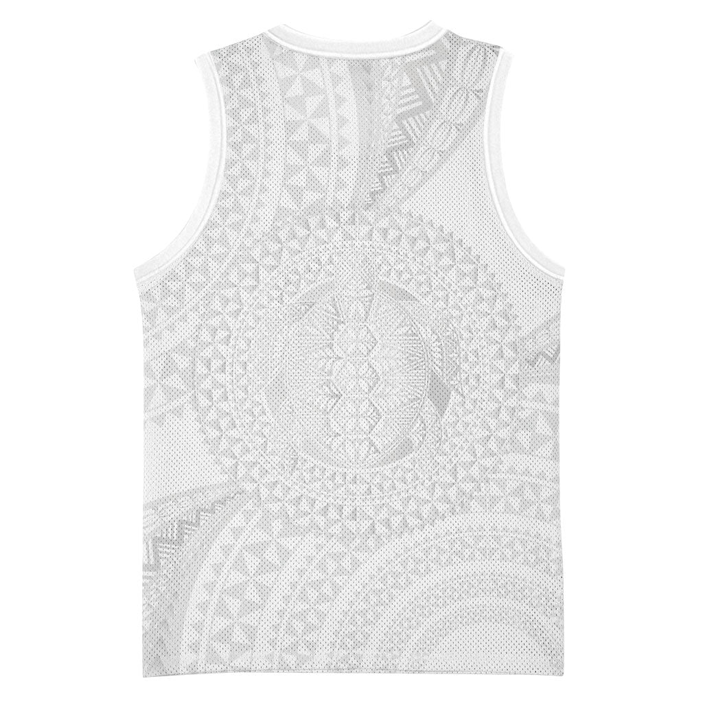 Tonga White Sunday Basketball Jersey Fakame Tongan Ngatu Turtle LT14 - Polynesian Pride
