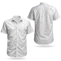 Tonga White Sunday Couples Matching Off Shoulder Short Dress and Hawaiian Shirt Fakame Tongan Ngatu Turtle LT14 - Polynesian Pride