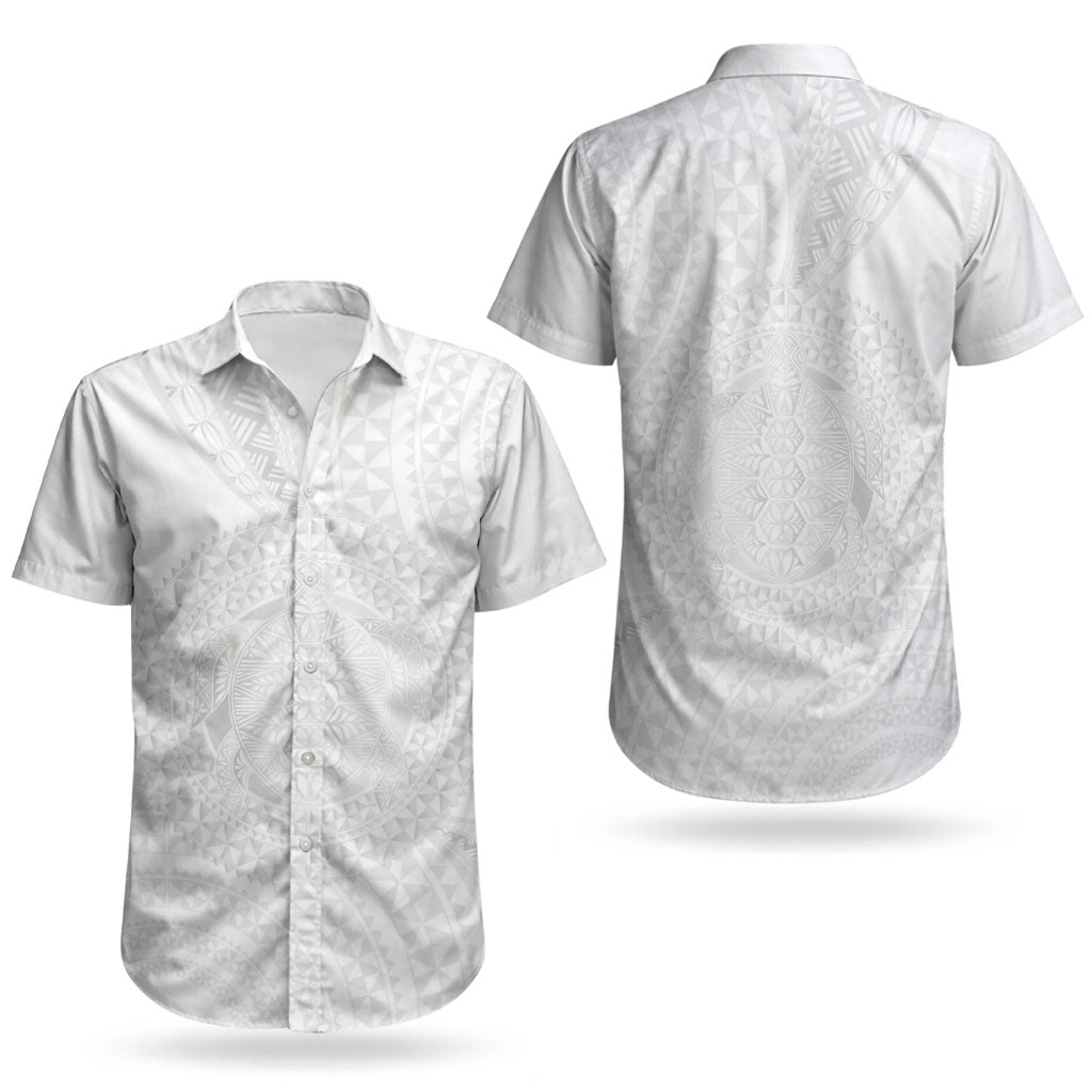 Tonga White Sunday Couples Matching Puletasi and Hawaiian Shirt Fakame Tongan Ngatu Turtle LT14 - Polynesian Pride