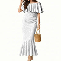 Tonga White Sunday Mermaid Dress Fakame Tongan Ngatu Turtle LT14 Women White - Polynesian Pride