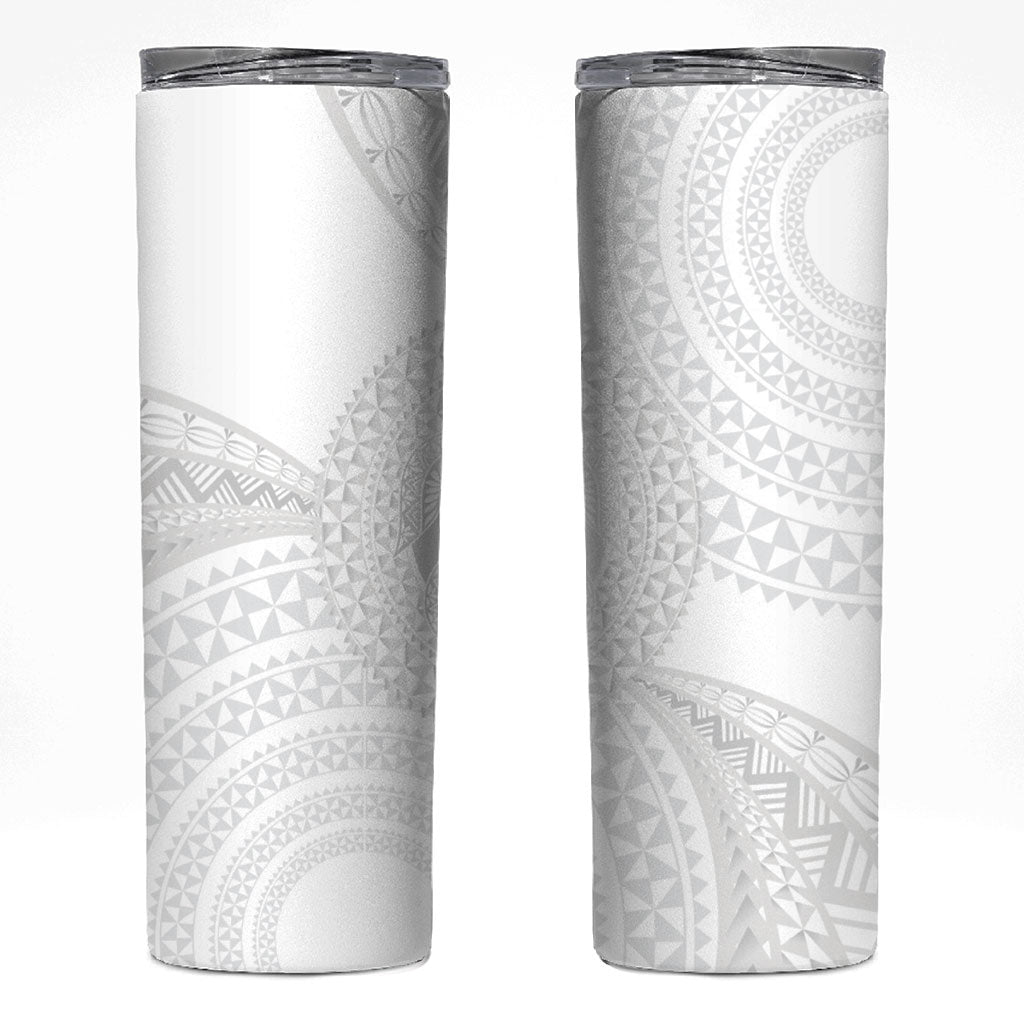 Tonga White Sunday Skinny Tumbler Fakame Tongan Ngatu Turtle LT14 White - Polynesian Pride