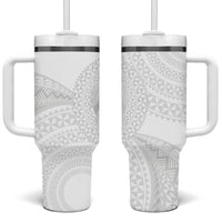 Tonga White Sunday Tumbler With Handle Fakame Tongan Ngatu Turtle LT14 One Size: 40 oz White - Polynesian Pride