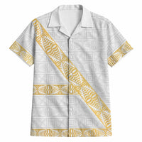 Tonga White Sunday Hawaiian Shirt Fakame Tongan Ngatu Pattern Gold Strips LT14 White - Polynesian Pride