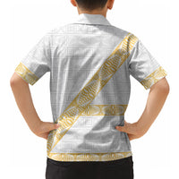Tonga White Sunday Hawaiian Shirt Fakame Tongan Ngatu Pattern Gold Strips LT14 - Polynesian Pride