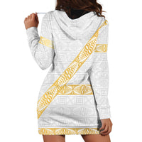 Tonga White Sunday Hoodie Dress Fakame Tongan Ngatu Pattern Gold Strips LT14 - Polynesian Pride