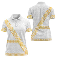 Tonga White Sunday Women Polo Shirt Fakame Tongan Ngatu Pattern Gold Strips LT14 - Polynesian Pride