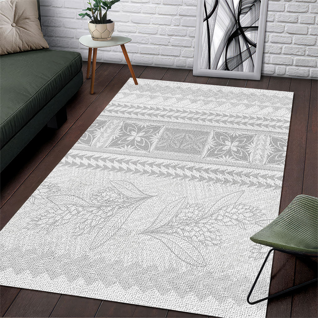 Samoa White Sunday Area Rug Lotu Tamaiti Samoan Siapo Teuila Flowers LT14 White - Polynesian Pride