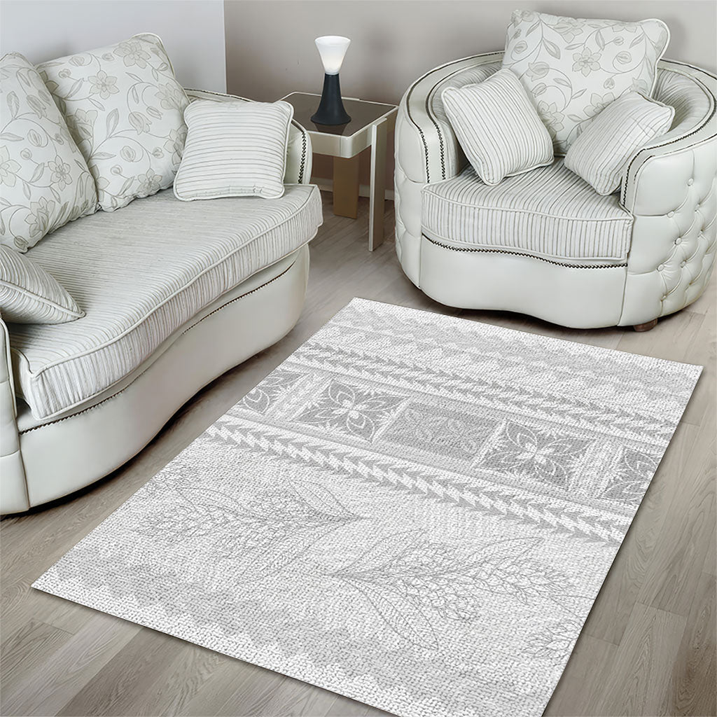 Samoa White Sunday Area Rug Lotu Tamaiti Samoan Siapo Teuila Flowers LT14 - Polynesian Pride
