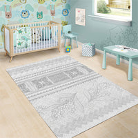 Samoa White Sunday Area Rug Lotu Tamaiti Samoan Siapo Teuila Flowers LT14 - Polynesian Pride