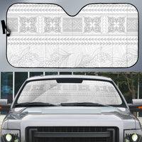 Samoa White Sunday Auto Sun Shade Lotu Tamaiti Samoan Siapo Teuila Flowers LT14 White - Polynesian Pride