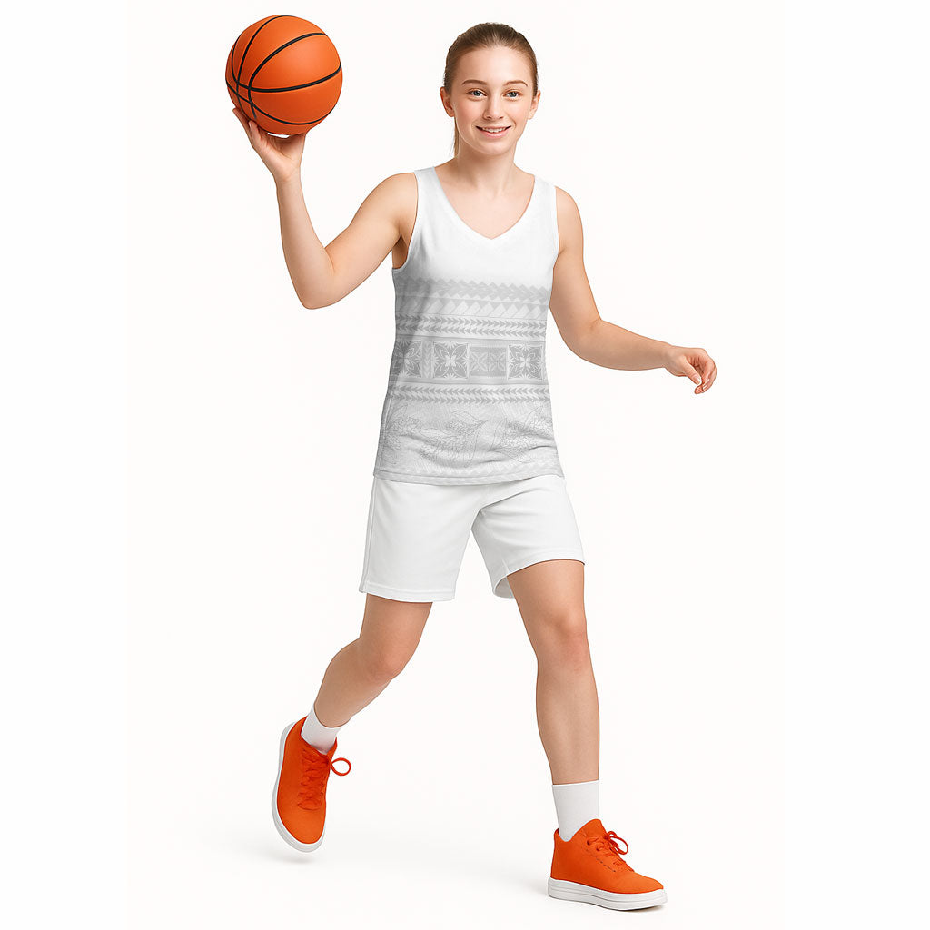 Samoa White Sunday Basketball Jersey Lotu Tamaiti Samoan Siapo Teuila Flowers LT14 - Polynesian Pride