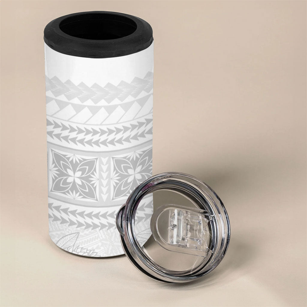 Samoa White Sunday 4 in 1 Can Cooler Tumbler Lotu Tamaiti Samoan Siapo Teuila Flowers LT14 - Polynesian Pride