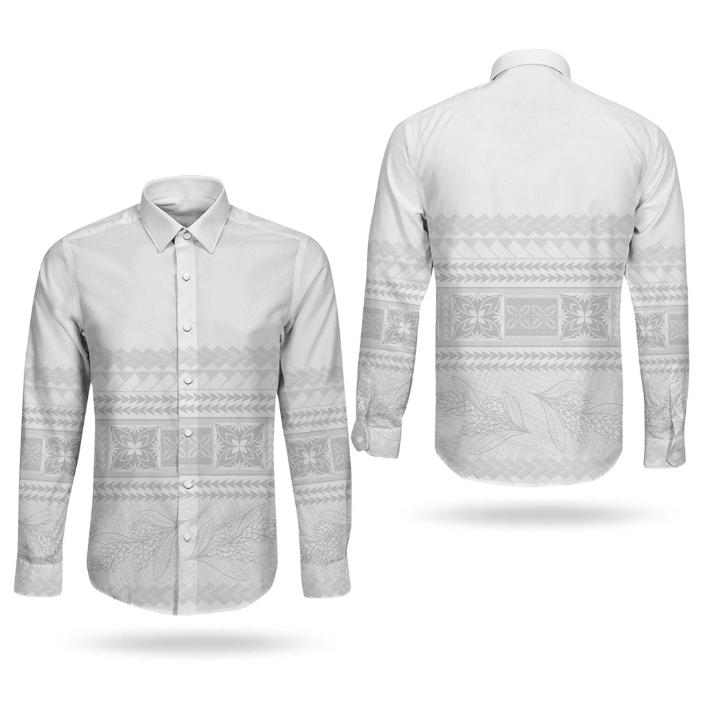Samoa White Sunday Couples Matching Off Shoulder Short Dress and Long Sleeve Button Shirt Lotu Tamaiti Samoan Siapo Teuila Flowers LT14 - Polynesian Pride
