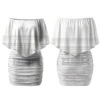 Samoa White Sunday Couples Matching Off Shoulder Short Dress and Long Sleeve Button Shirt Lotu Tamaiti Samoan Siapo Teuila Flowers LT14 - Polynesian Pride