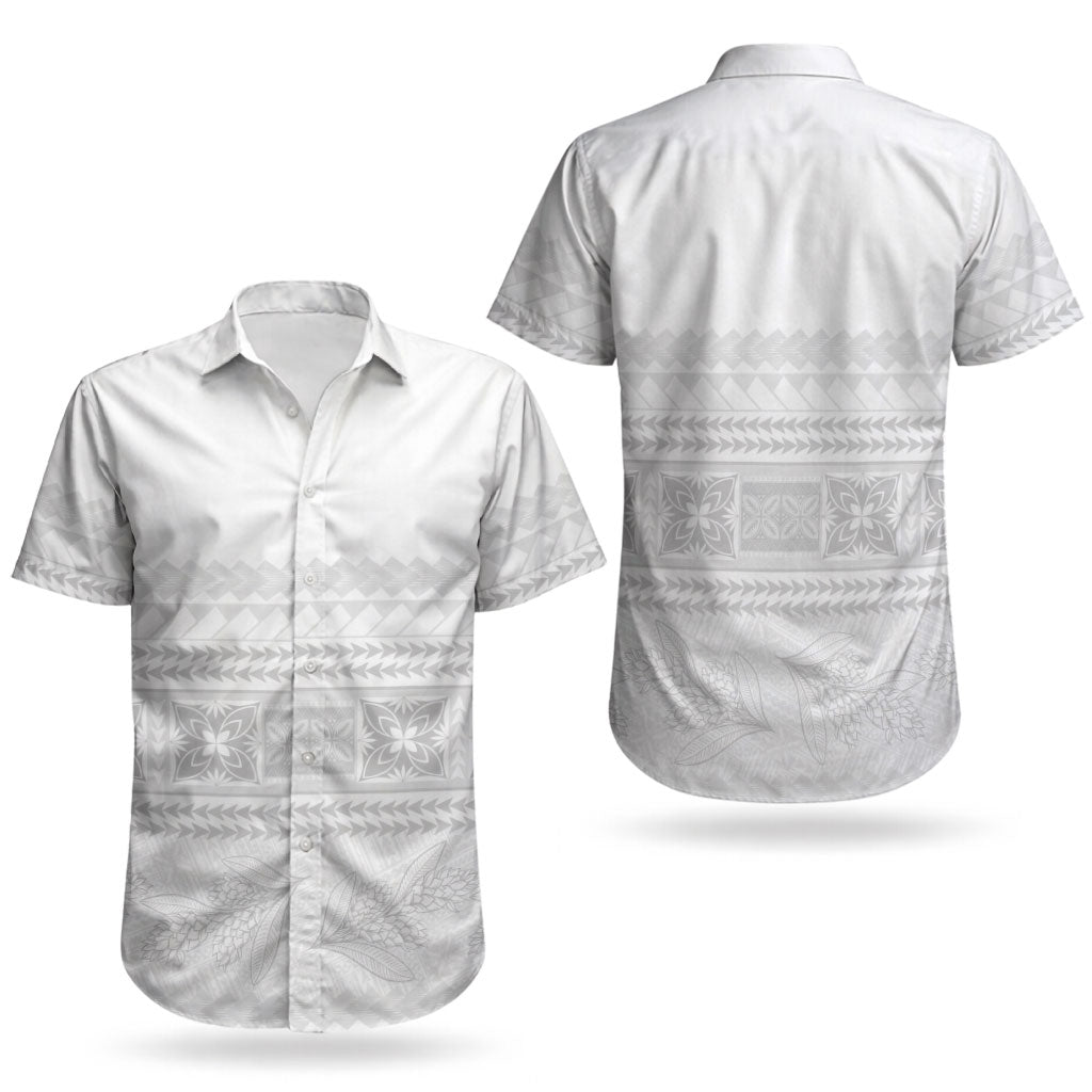 Samoa White Sunday Couples Matching Puletasi and Hawaiian Shirt Lotu Tamaiti Samoan Siapo Teuila Flowers LT14 - Polynesian Pride