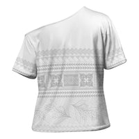 Samoa White Sunday Cross Shoulder Shirt Lotu Tamaiti Samoan Siapo Teuila Flowers LT14 - Polynesian Pride