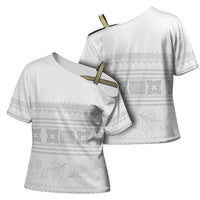 Samoa White Sunday Cross Shoulder Shirt Lotu Tamaiti Samoan Siapo Teuila Flowers LT14 - Polynesian Pride