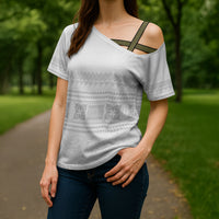 Samoa White Sunday Cross Shoulder Shirt Lotu Tamaiti Samoan Siapo Teuila Flowers LT14 - Polynesian Pride