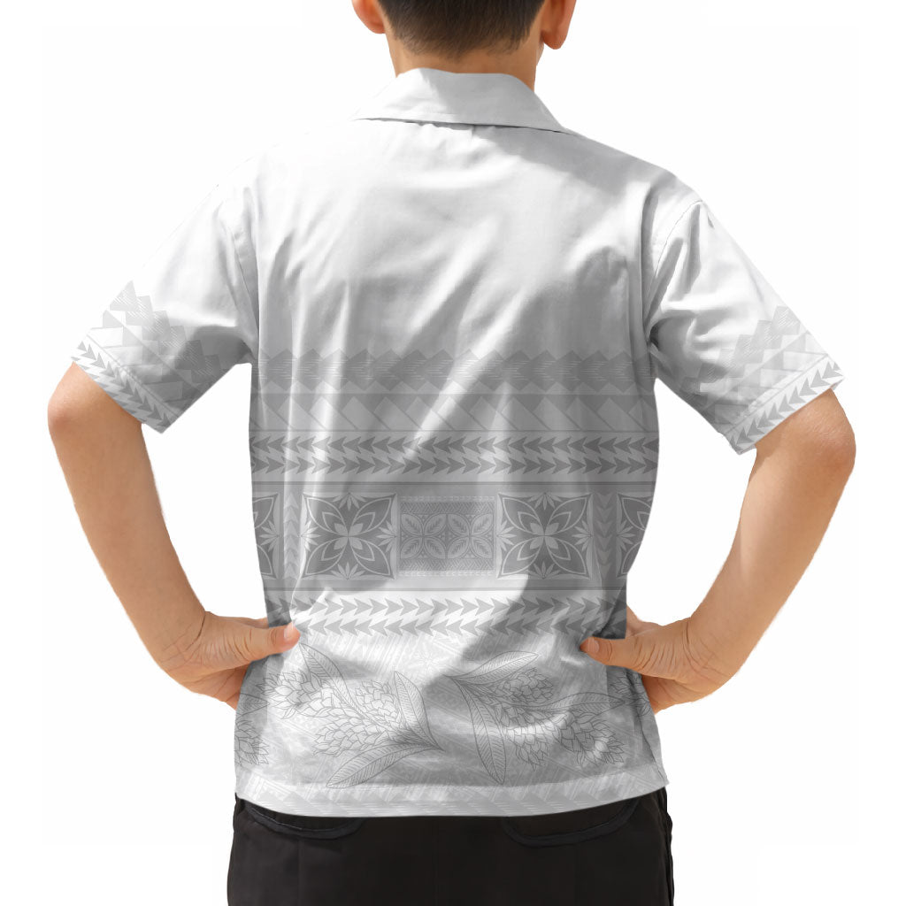 Samoa White Sunday Kid Hawaiian Shirt Lotu Tamaiti Samoan Siapo Teuila Flowers LT14 - Polynesian Pride