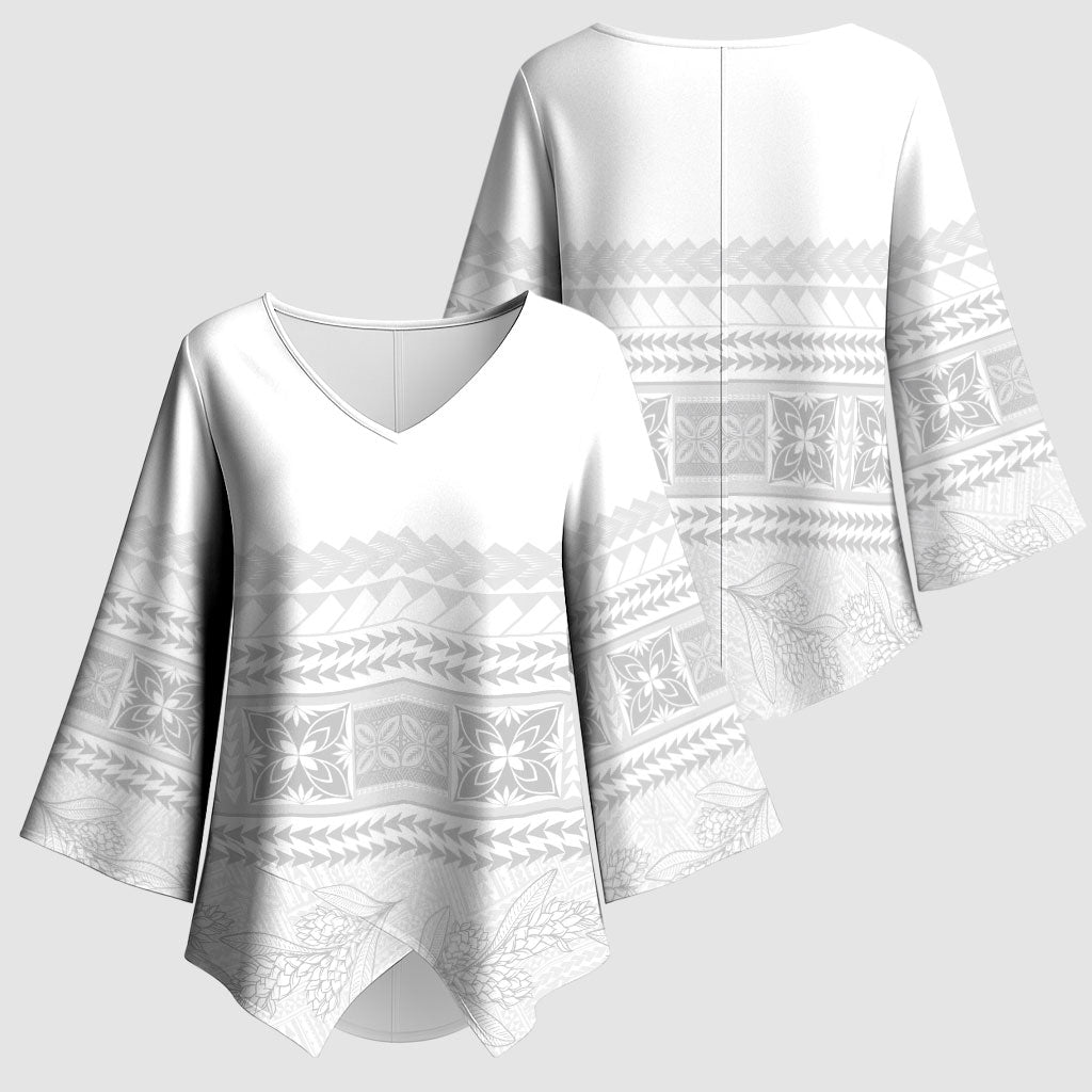 Samoa White Sunday Kimono Sleeve Blouse Lotu Tamaiti Samoan Siapo Teuila Flowers LT14 - Polynesian Pride
