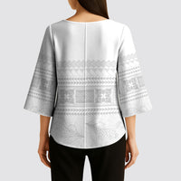Samoa White Sunday Kimono Sleeve Blouse Lotu Tamaiti Samoan Siapo Teuila Flowers LT14 - Polynesian Pride