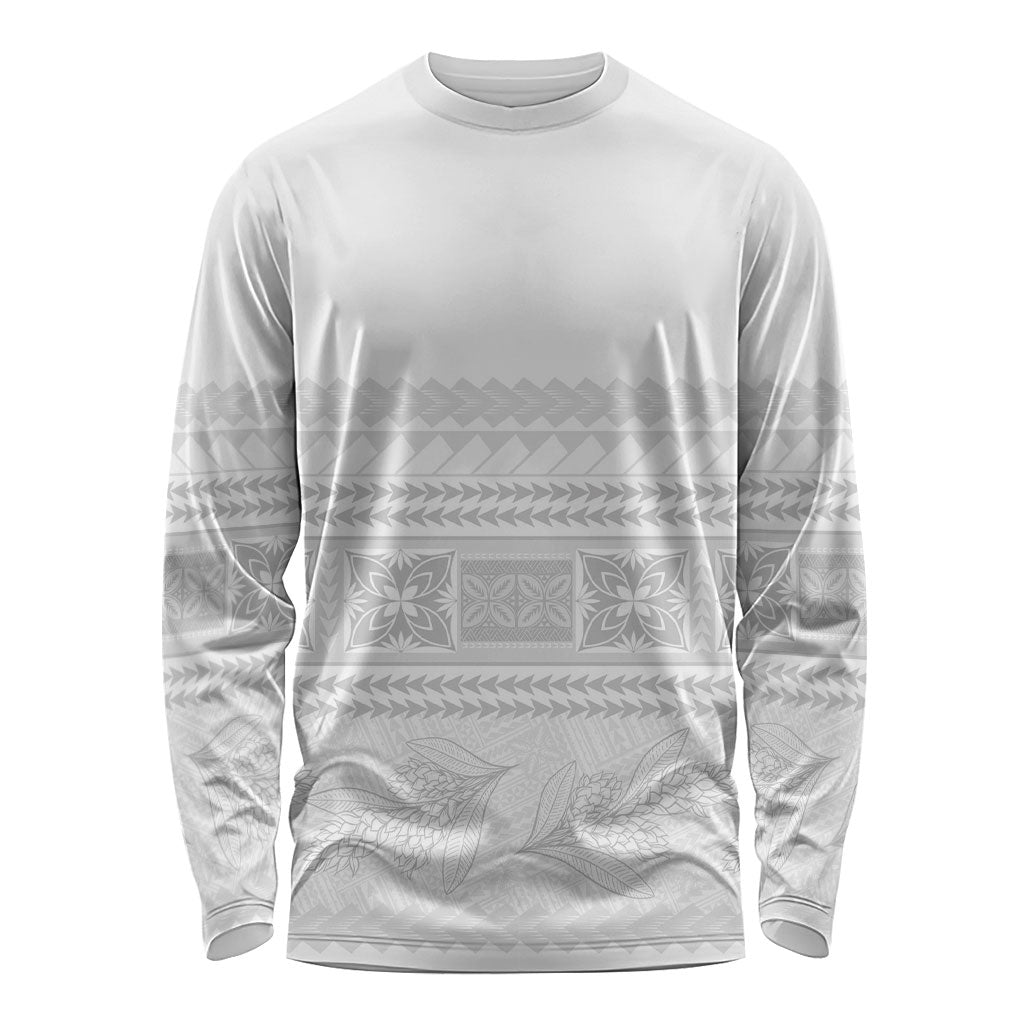 Samoa White Sunday Long Sleeve Shirt Lotu Tamaiti Samoan Siapo Teuila Flowers LT14 Unisex White - Polynesian Pride