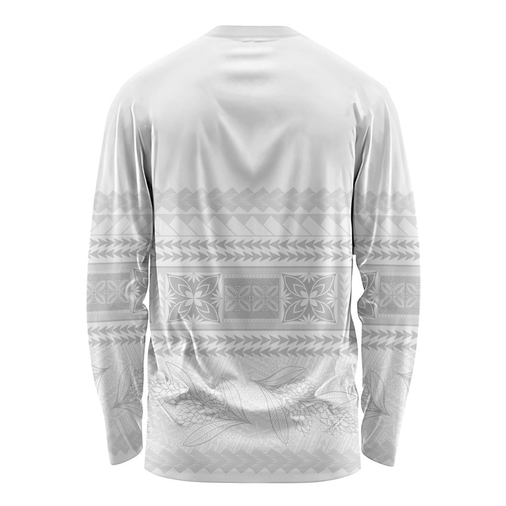 Samoa White Sunday Long Sleeve Shirt Lotu Tamaiti Samoan Siapo Teuila Flowers LT14 - Polynesian Pride