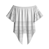 Samoa White Sunday Off Shoulder Wrap Waist Top Lotu Tamaiti Samoan Siapo Teuila Flowers LT14 - Polynesian Pride