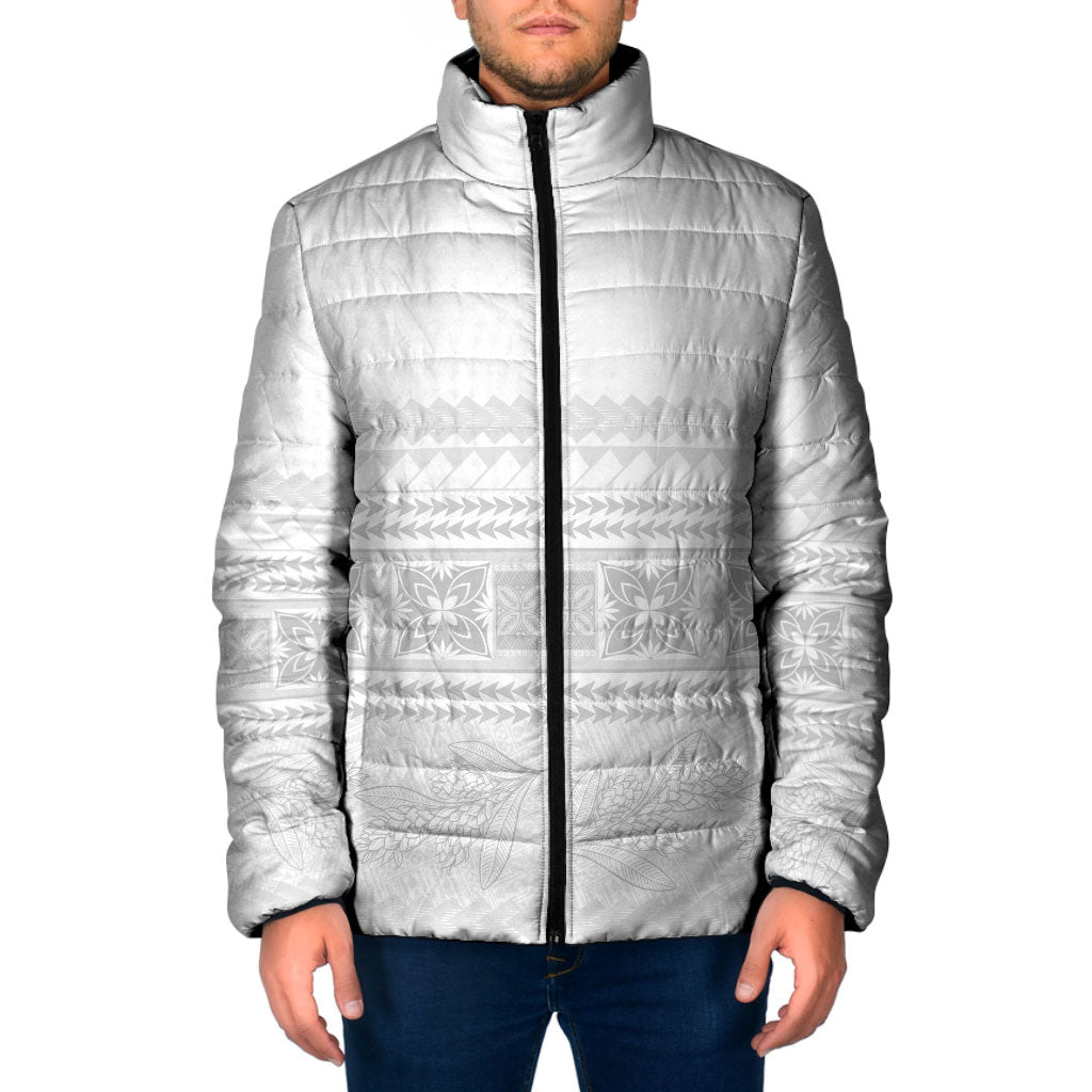 Samoa White Sunday Padded Jacket Lotu Tamaiti Samoan Siapo Teuila Flowers LT14 Men White - Polynesian Pride