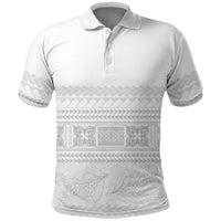 Samoa White Sunday Polo Shirt Lotu Tamaiti Samoan Siapo Teuila Flowers LT14 White - Polynesian Pride