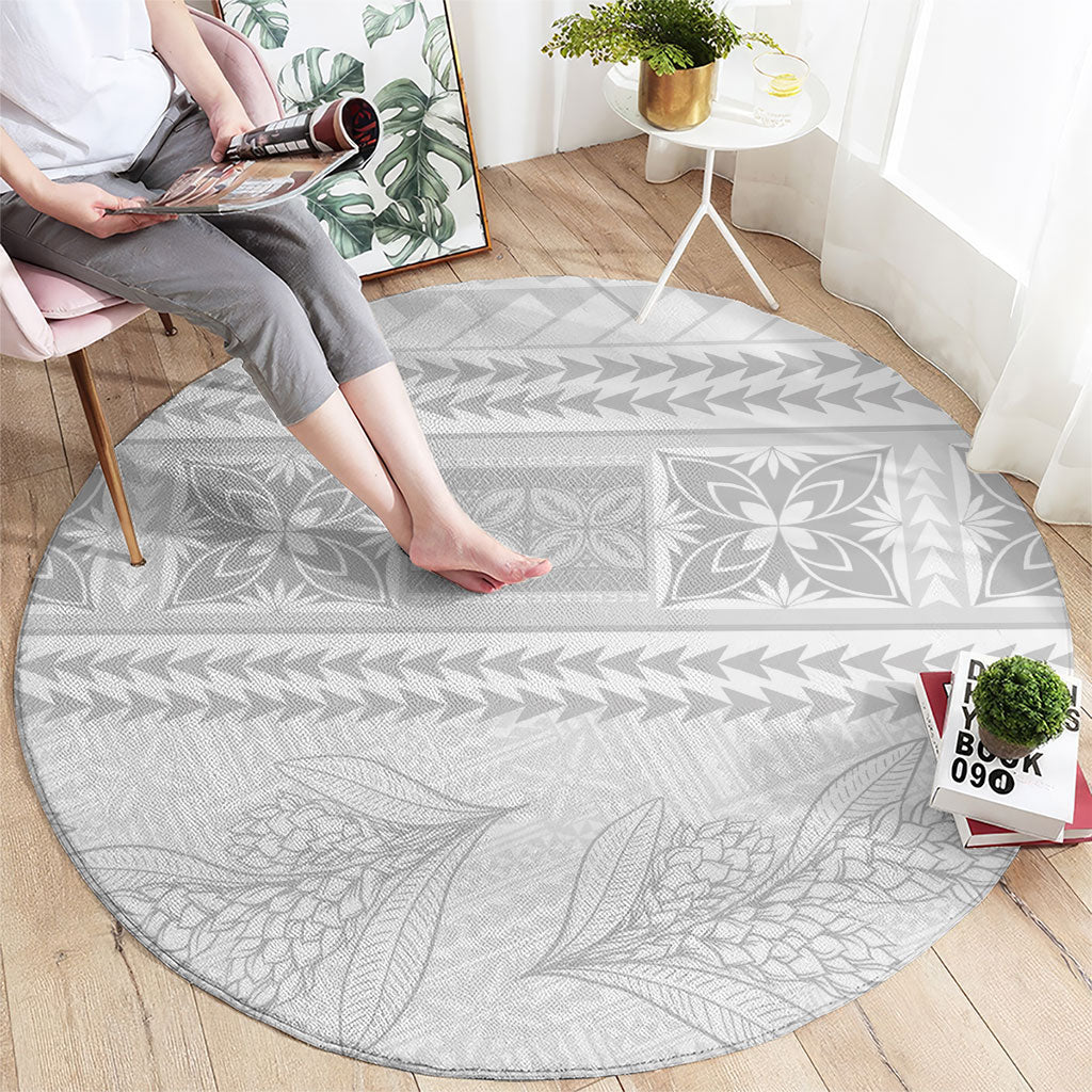 Samoa White Sunday Round Carpet Lotu Tamaiti Samoan Siapo Teuila Flowers LT14 - Polynesian Pride