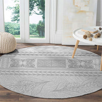 Samoa White Sunday Round Carpet Lotu Tamaiti Samoan Siapo Teuila Flowers LT14 - Polynesian Pride