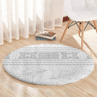 Samoa White Sunday Round Carpet Lotu Tamaiti Samoan Siapo Teuila Flowers LT14 - Polynesian Pride