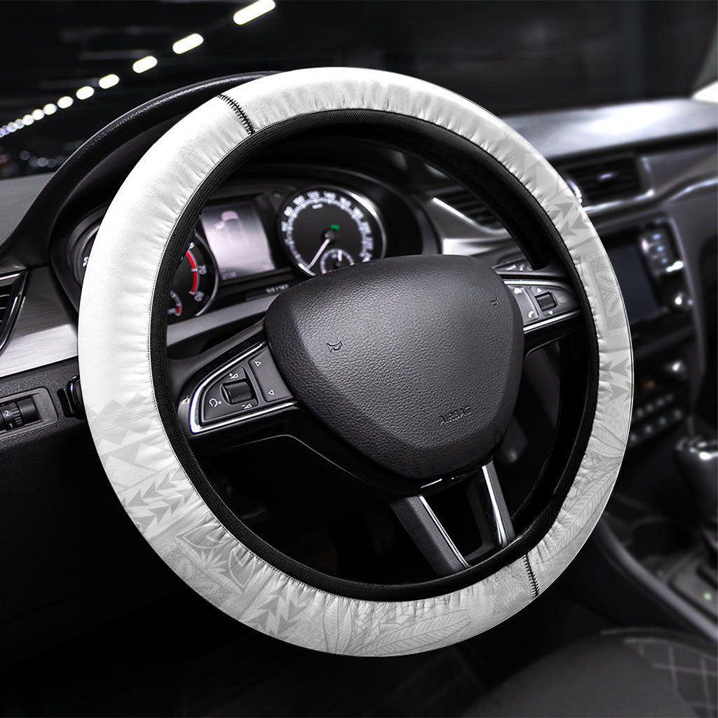 Samoa White Sunday Steering Wheel Cover Lotu Tamaiti Samoan Siapo Teuila Flowers LT14 Universal Fit White - Polynesian Pride
