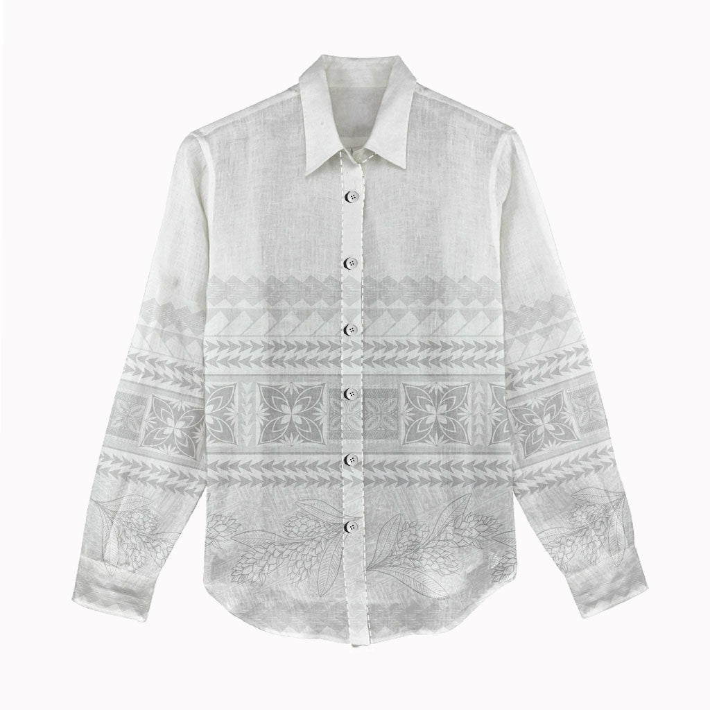 Samoa White Sunday Women Casual Shirt Lotu Tamaiti Samoan Siapo Teuila Flowers LT14 - Polynesian Pride