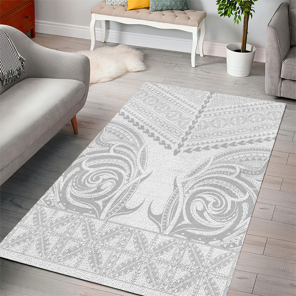 Niue White Sunday Area Rug Aho Tapu Fanau Hiapo Pattern LT14 - Polynesian Pride