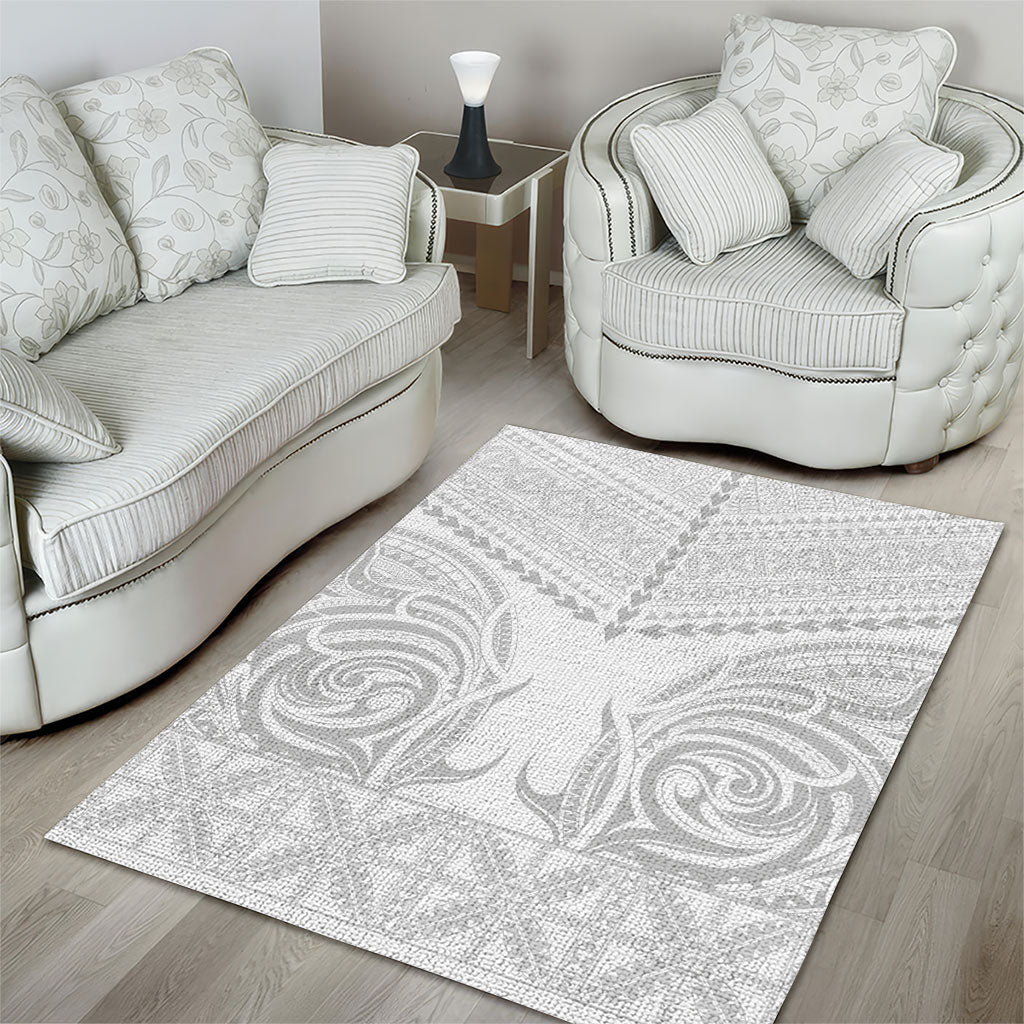 Niue White Sunday Area Rug Aho Tapu Fanau Hiapo Pattern LT14 - Polynesian Pride