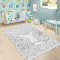 Niue White Sunday Area Rug Aho Tapu Fanau Hiapo Pattern LT14 - Polynesian Pride