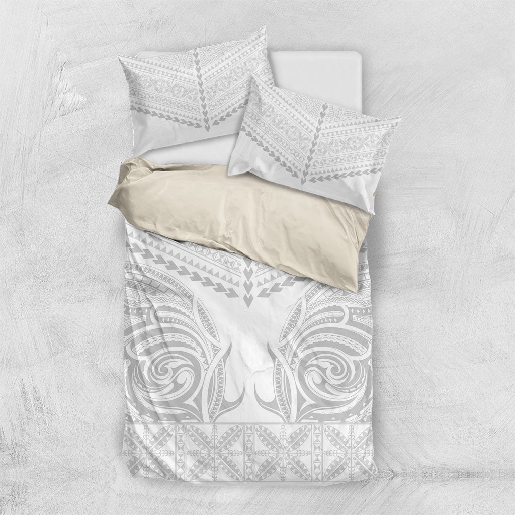 Niue White Sunday Bedding Set Aho Tapu Fanau Hiapo Pattern LT14 US Twin 172cm x 218cm White - Polynesian Pride