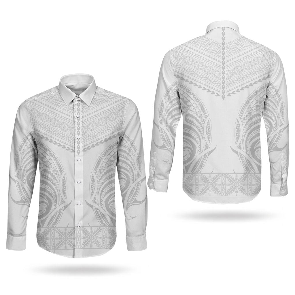 Niue White Sunday Couples Matching Long Sleeve Bodycon Dress and Long Sleeve Button Shirt Aho Tapu Fanau Hiapo Pattern LT14 - Polynesian Pride
