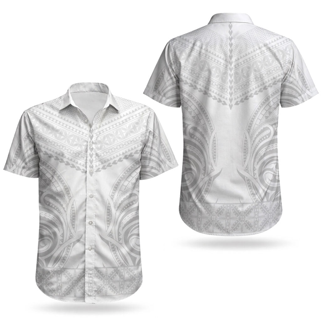 Niue White Sunday Couples Matching Off Shoulder Maxi Dress and Hawaiian Shirt Aho Tapu Fanau Hiapo Pattern LT14 - Polynesian Pride