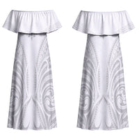 Niue White Sunday Couples Matching Off Shoulder Maxi Dress and Hawaiian Shirt Aho Tapu Fanau Hiapo Pattern LT14 - Polynesian Pride