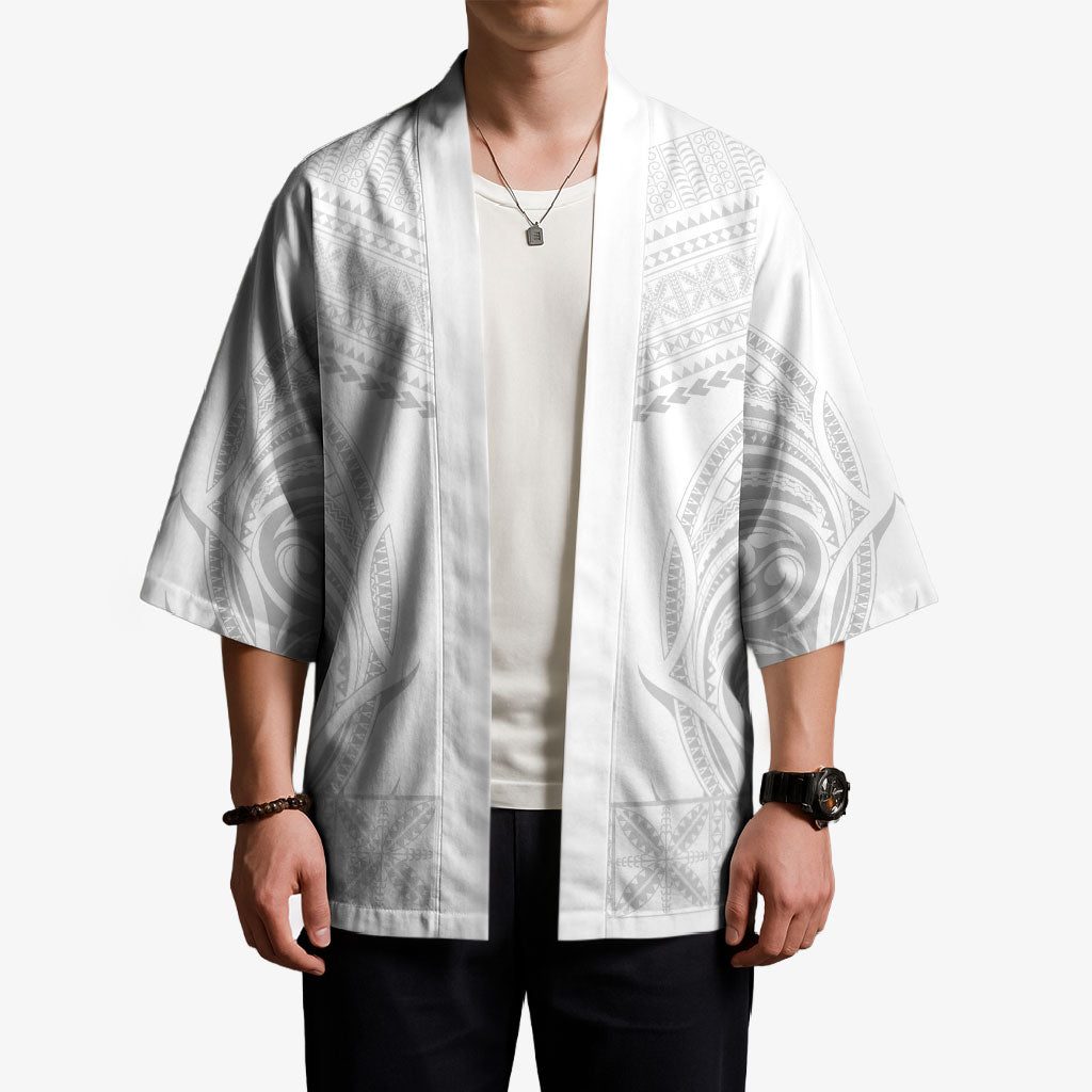 Niue White Sunday Kimono Aho Tapu Fanau Hiapo Pattern LT14 - Polynesian Pride