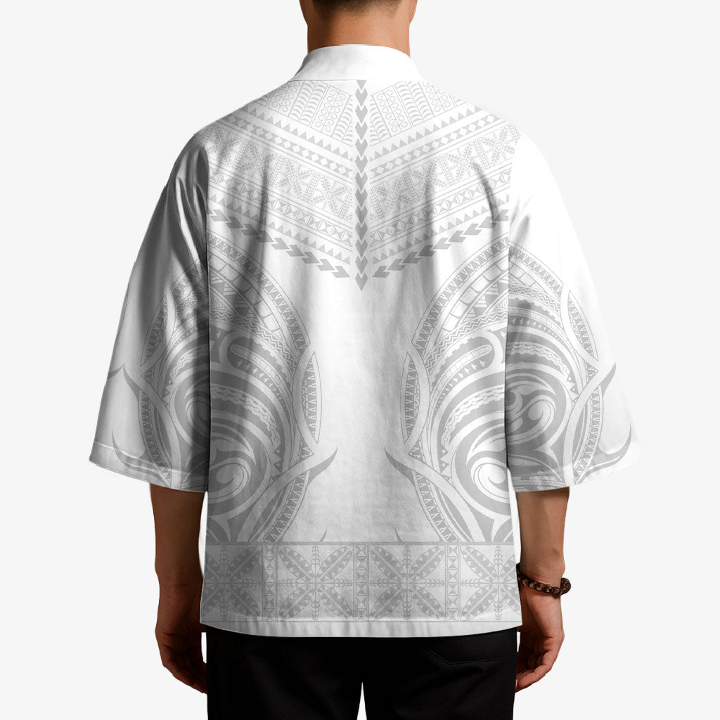 Niue White Sunday Kimono Aho Tapu Fanau Hiapo Pattern LT14 - Polynesian Pride