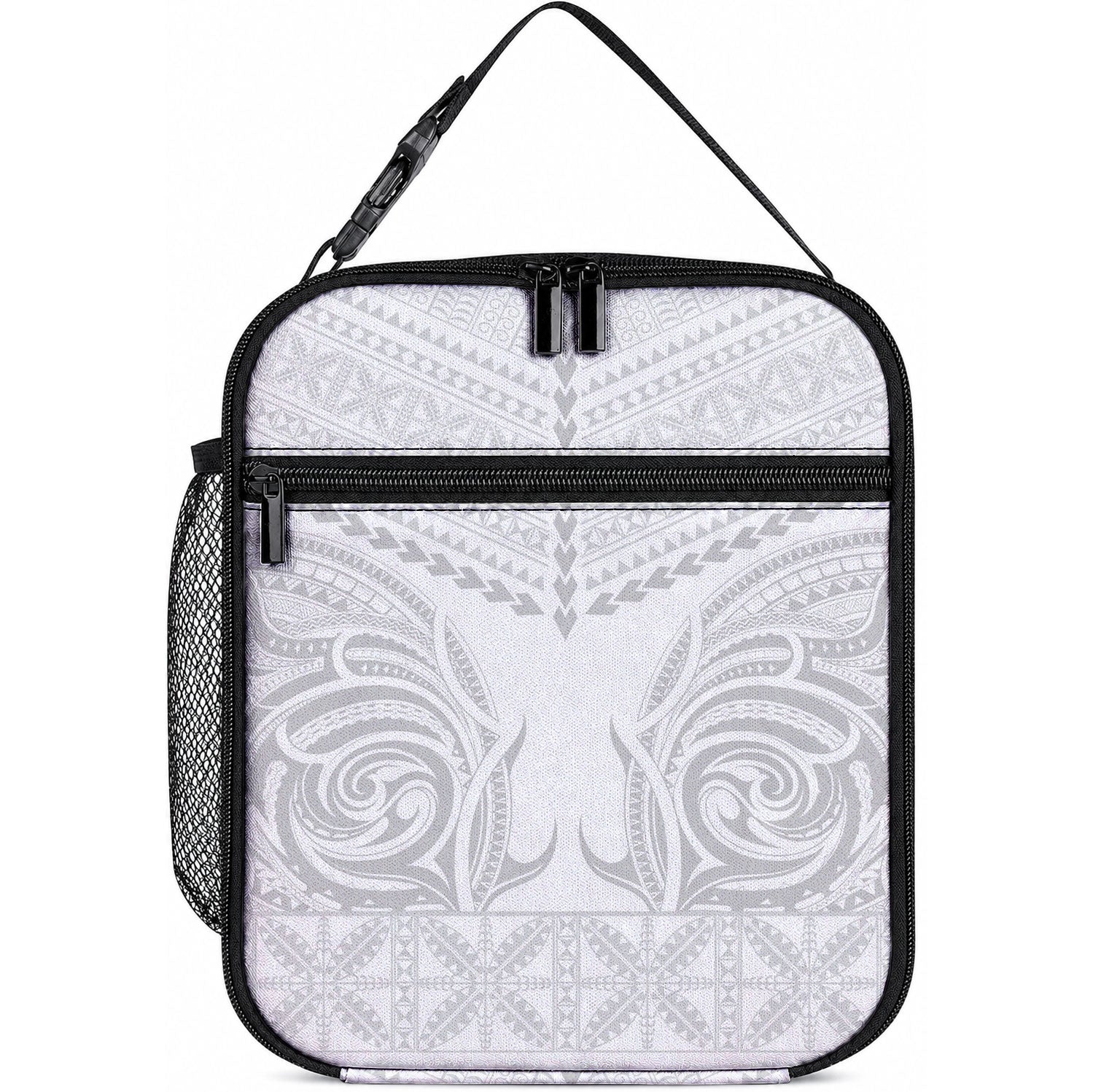 Niue White Sunday Lunch Bag Aho Tapu Fanau Hiapo Pattern LT14 10.2 × 8.3 × 4.3 inch White - Polynesian Pride