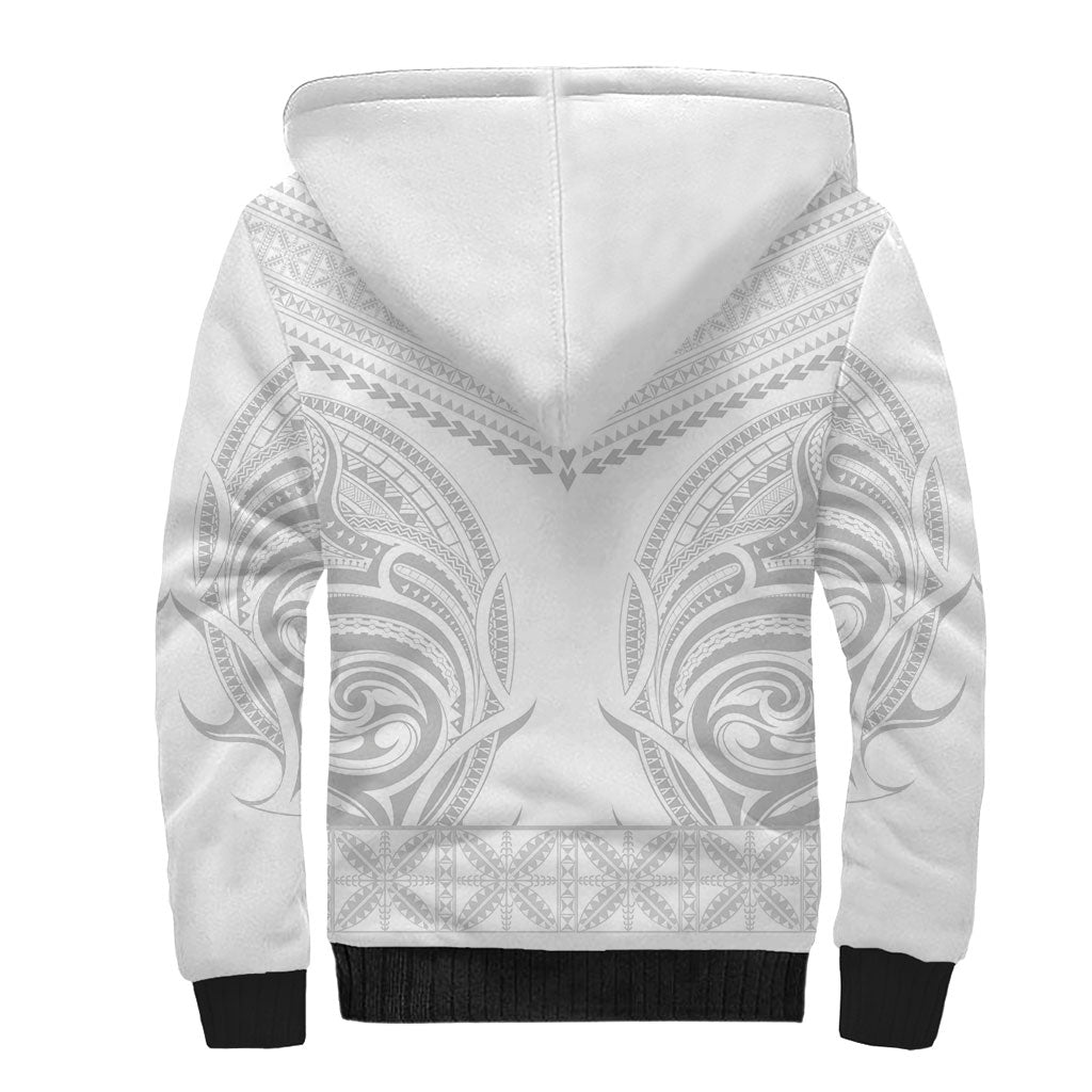 Niue White Sunday Sherpa Hoodie Aho Tapu Fanau Hiapo Pattern LT14 - Polynesian Pride