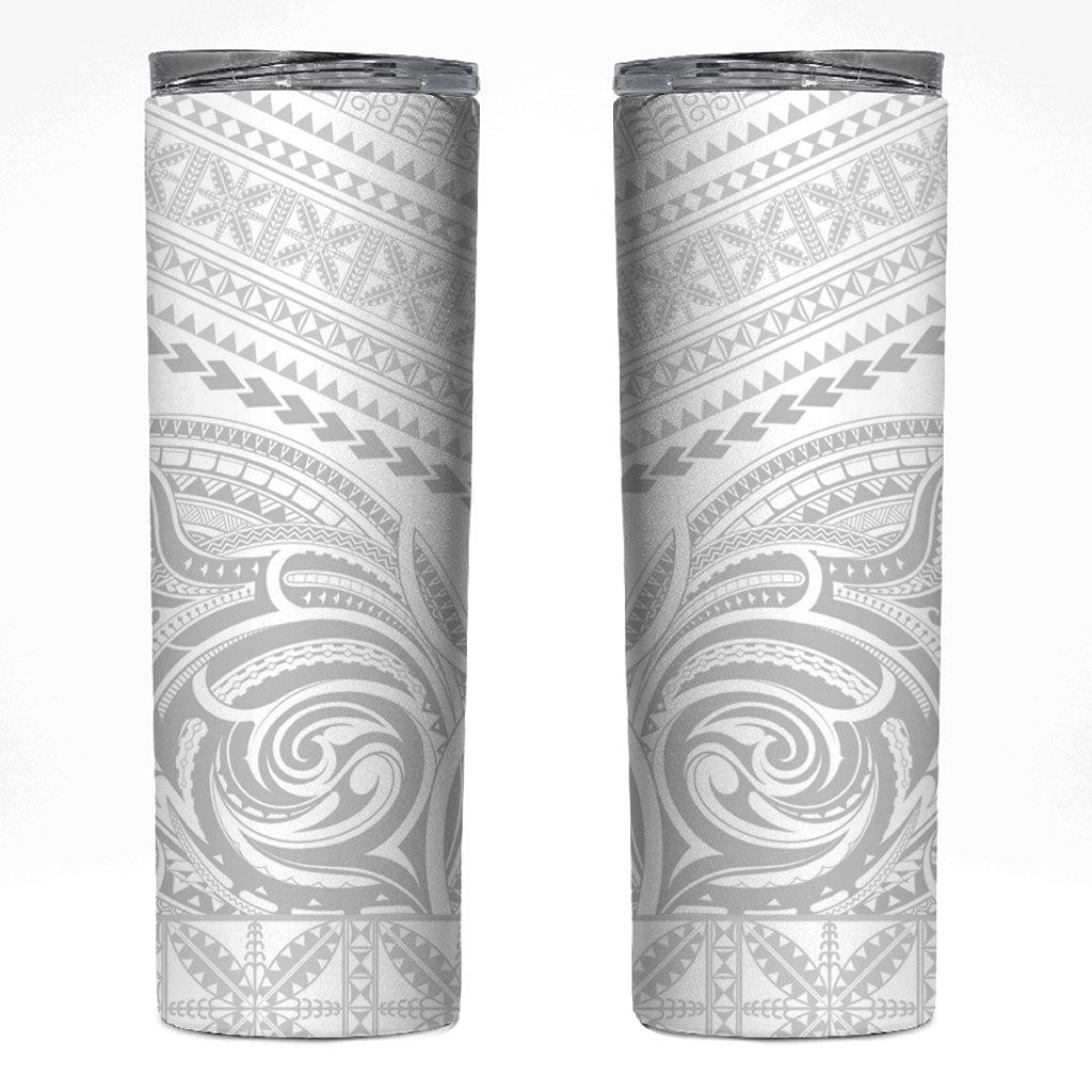 Niue White Sunday Skinny Tumbler Aho Tapu Fanau Hiapo Pattern LT14 White - Polynesian Pride