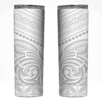 Niue White Sunday Skinny Tumbler Aho Tapu Fanau Hiapo Pattern LT14 White - Polynesian Pride