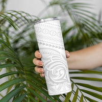 Niue White Sunday Skinny Tumbler Aho Tapu Fanau Hiapo Pattern LT14 - Polynesian Pride